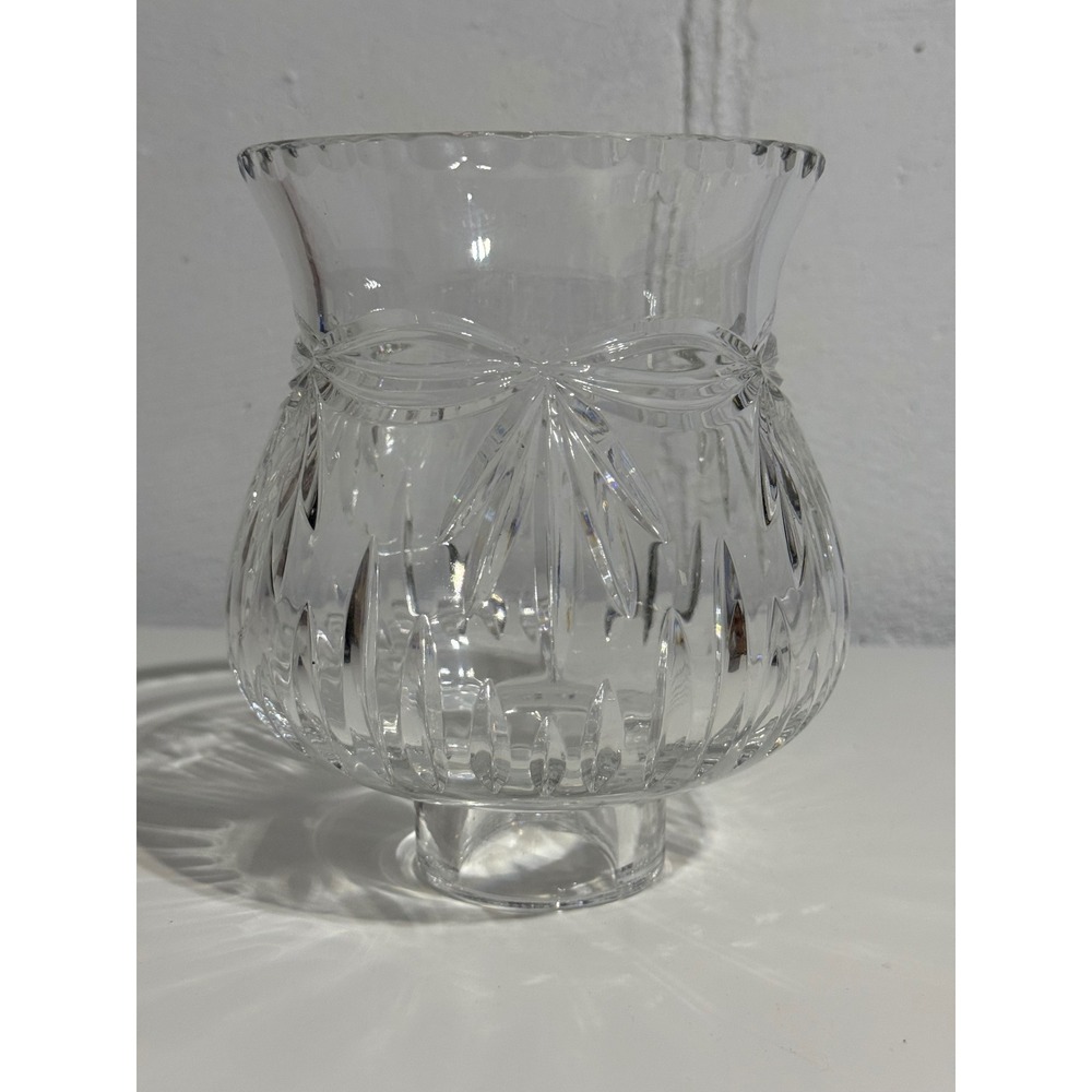 Vintage Cut Glass Hurricane Candle Shade Chimney Clear Crystal 7in Scalloped Rim